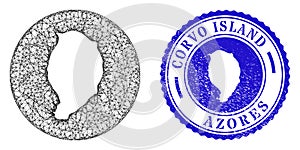 Mesh 2D Hole Corvo Island Map and Grunge Round Stamp