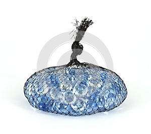 Mesh bag of blue marble stones