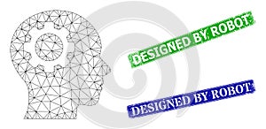 Rubber Designed by Robot Stamp Imitations and Triangular Mesh Brain Gear Icon photo