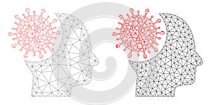 Mesh Brain Virus Icon Variants in Polygonal Flat Vector Style