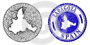 Mesh Carcass Stencil Zaragoza Province Map and Distress Round Stamp Seal