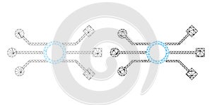 Mesh Circuit Scheme Icon Variants in Polygonal Network Vector Style