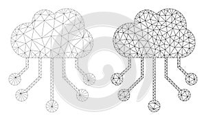 Mesh Cloud Links Icon Versions in Polygonal Wire Frame Vector Style