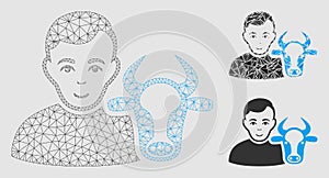 Cow Farmer Vector Mesh Network Model and Triangle Mosaic Icon