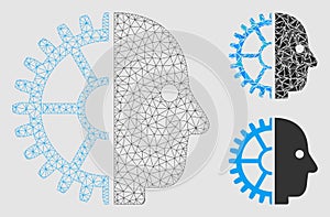 Cyborg Head Vector Mesh Wire Frame Model and Triangle Mosaic Icon