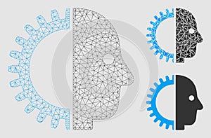 Cyborg Head Vector Mesh Network Model and Triangle Mosaic Icon