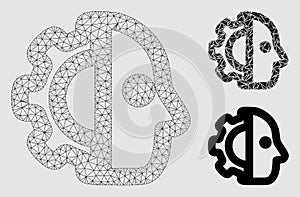 Cyborg Vector Mesh Wire Frame Model and Triangle Mosaic Icon