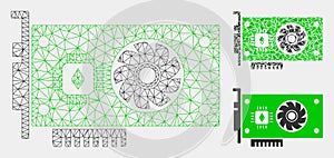 Ethereum GPU Videocard Vector Mesh Network Model and Triangle Mosaic Icon