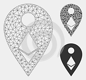 Ethereum Map Marker Vector Mesh 2D Model and Triangle Mosaic Icon