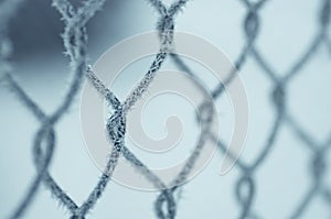 Mesh fence covered with snow.