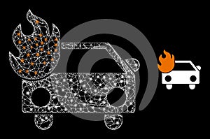 Network Car Fire Mesh Icon with Glare Lightspots