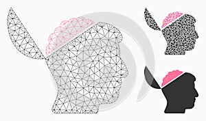 Open Brain Vector Mesh Wire Frame Model and Triangle Mosaic Icon
