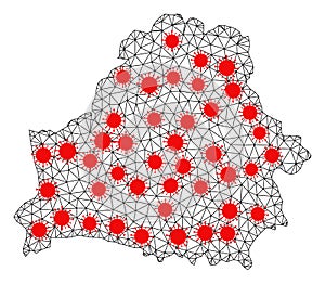 Mesh Polygonal Map of Belarus with Red Virus Centers