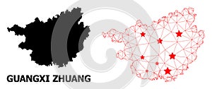 Mesh Polygonal Map of Guangxi Zhuang Region with Red Stars