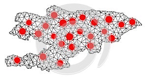 Mesh Polygonal Map of Kyrgyzstan with Red Virus Items photo