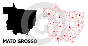 Mesh Polygonal Map of Mato Grosso State with Red Stars