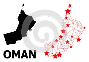 Mesh Polygonal Map of Oman with Red Stars