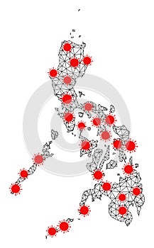 Mesh Polygonal Map of Philippines with Red Coronavirus Nodes