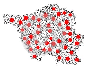 Mesh Polygonal Map of Saarland State with Red Covid Centers