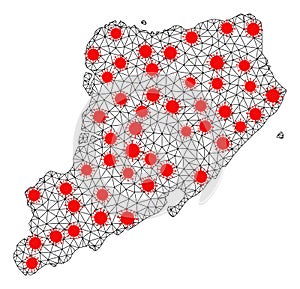 Mesh Polygonal Map of Staten Island with Red Infectious Nodes
