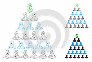Ponzi Pyramid Scheme Vector Mesh Carcass Model and Triangle Mosaic Icon