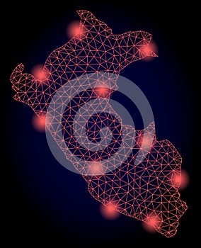 Polygonal Network Mesh Map of Peru with Red Light Spots