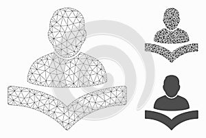 Reader Boy Vector Mesh Wire Frame Model and Triangle Mosaic Icon