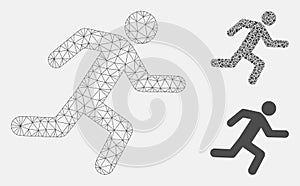 Running Man Vector Mesh Network Model and Triangle Mosaic Icon