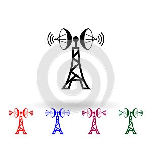 The mesh satellite antenna with construction and signal waves multi color icon. Simple glyph, flat vector of media icons for ui