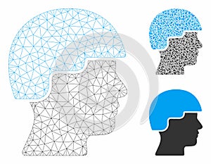 Soldier Head Vector Mesh Wire Frame Model and Triangle Mosaic Icon