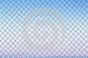 Mesh string texture with seamless patterns on bright blue sky background