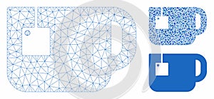 Tea Cup Vector Mesh Carcass Model and Triangle Mosaic Icon