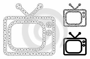 Tv Vector Mesh Wire Frame Model and Triangle Mosaic Icon