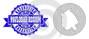 2D Mesh Round Inverted Map of Pavlodar Region with Grunge Seal photo