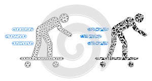 Polygonal Wire Frame Mesh Roller Man and Mosaic Icon