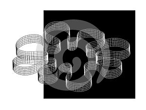Mesh wave element. 3d design background. web icon decor spline cylinder.Vector technology futuristic grid. Spiral geometric