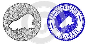 Mesh Wire Frame Hole Kahoolawe Island Map and Distress Round Stamp Seal