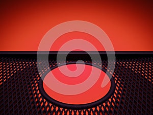 Meshy pattern and circle over red leather background