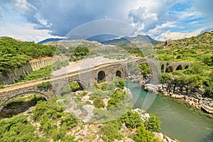 Mesi Bridge historic stone bridge in Albania