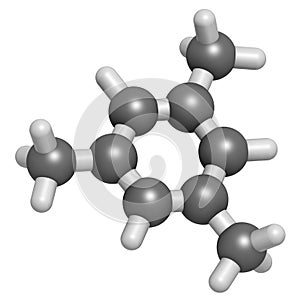 Mesitylene aromatic hydrocarbon molecule. Important solvent in chemical industry and volatile organic compound VOC pollutant in.