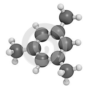 Mesitylene aromatic hydrocarbon molecule. Important solvent in chemical industry and volatile organic compound VOC pollutant in.