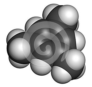 Mesitylene aromatic hydrocarbon molecule. Important solvent in chemical industry and volatile organic compound VOC pollutant in.