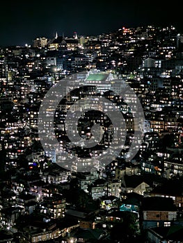 Mesmerising Aizawl Cityscape at night in the scenic blue Hills, Mizoram, India