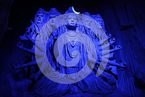 Mesmerising sculpture of Lord Shiva in a blue light during Ganpati Festival, Pune