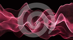 Abstract Pink Wireframe Grid Waveform Visualization on Black Background - Digital Technology and Data Flow Concept