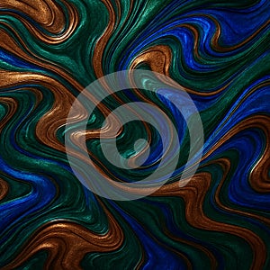 Abstract Swirls of Blue Green and Copper