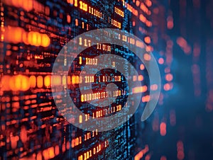 Abstract Data Stream with Binary Code and Glowing Effects