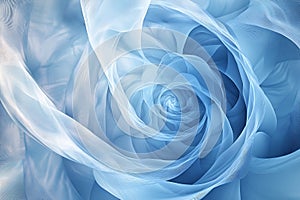 A mesmerizing abstract design featuring flowing, light blue fabric forming a delicate rose-like structure