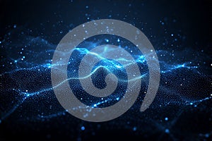 Abstract Blue Digital Landscape with Glowing Particles