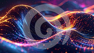 Abstract Digital Waves of Glowing Particles and Light